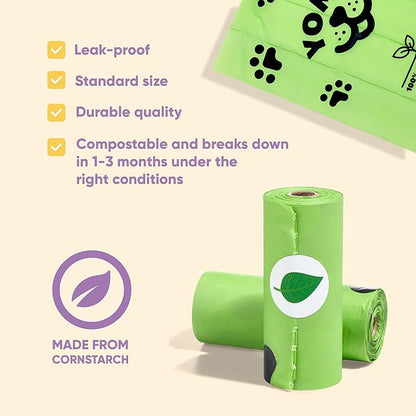 Yomp Compostable Dog Poop Bags (120 Bags, 2-Month Supply) – Leak-Proof, Biodegradable Dog Waste Bags from Corn Starch (13" x 9") Standard Size