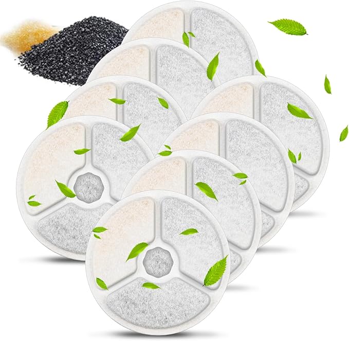 Cat Water Fountain Filter, 8 Pack Replacement Filters Compatible with 2.5L/84oz Pet Water Fountain, Multi-Layer Activated Carbon Filtration System for Clean
