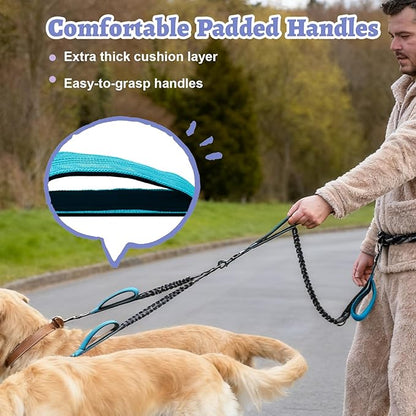 Hands Free Double Dog Leash for Two Dogs- No Tangle No Pull Dual Leash with Padded Adjustable Waist Belt & Reflective Stitching - Ideal for Running, Jogging, Hiking with Medium & Large Breeds