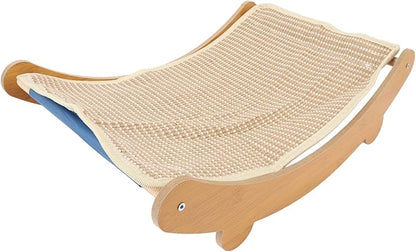 Cat Hammock Chair, Scratch Wooden Cat Lounger with Sisal Scratcher, Cat Rest Bed for Home Furniture Protector, Comfortable Cat Scratching Board Lounge (M)