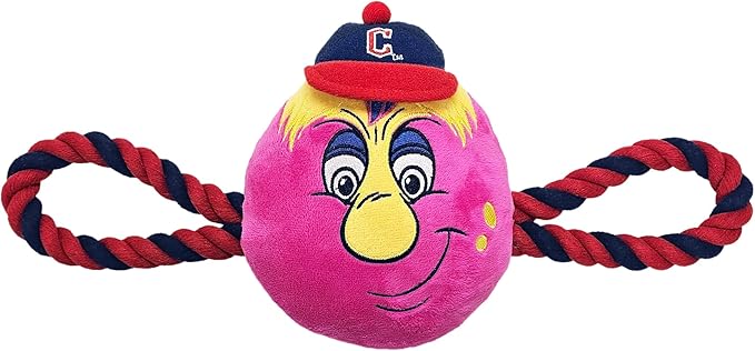 Pets First MLB Cleveland Guardians Nylon Mascot Dog Toy with Tough Dog Ropes & Inner Squeaker in Bright Team Colors