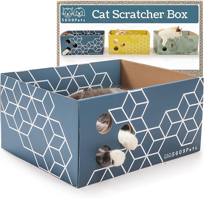 Cardboard Cat Scratcher, No-Mess Cat Scratcher Box with Refillable Double-Sided Cat Scratcher Pad for Indoor Cats