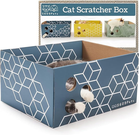 Cardboard Cat Scratcher, No-Mess Cat Scratcher Box with Refillable Double-Sided Cat Scratcher Pad for Indoor Cats