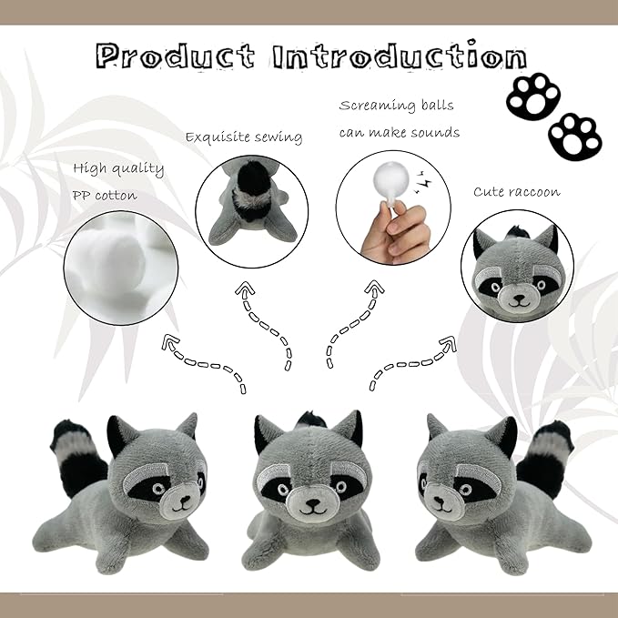 Raccoon Plush Dog Toy Squeaky Toy, Interactive Hide and Seek Replacement Dog Toys for Small & Medium Dogs (3Pcs Squeaky Raccoon)