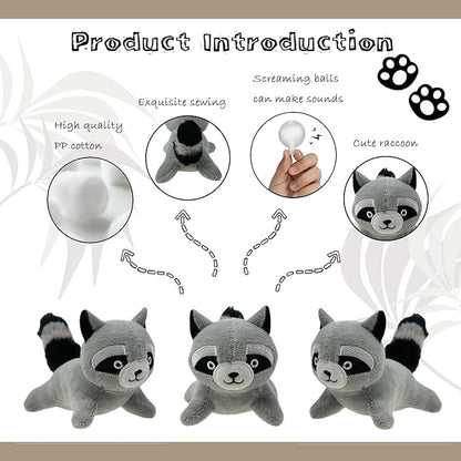 Raccoon Plush Dog Toy Squeaky Toy, Interactive Hide and Seek Replacement Dog Toys for Small & Medium Dogs (3Pcs Squeaky Raccoon)