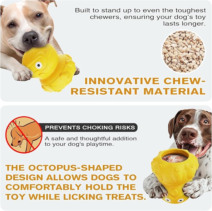 OYR Frozen Dog Treat Dispensing Chew Toy for Aggressive Chewers to Keep Them Busy, Ice Cream Holder Freeze Bone with Mold Cups, Fillable Cognitive Licking Toy (Yellow)