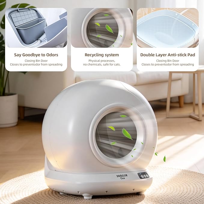 Self Cleaning Cat Litter Box, Automatic Cat Litter Box for Multiple Cats APP Controlled with Safety Sensors, 78L Large Capacity Odor Control Robot, Trash Bags Included