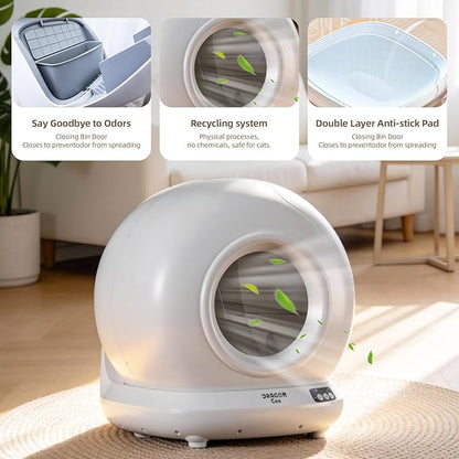 Self Cleaning Cat Litter Box, Automatic Cat Litter Box for Multiple Cats APP Controlled with Safety Sensors, 78L Large Capacity Odor Control Robot, Trash Bags Included