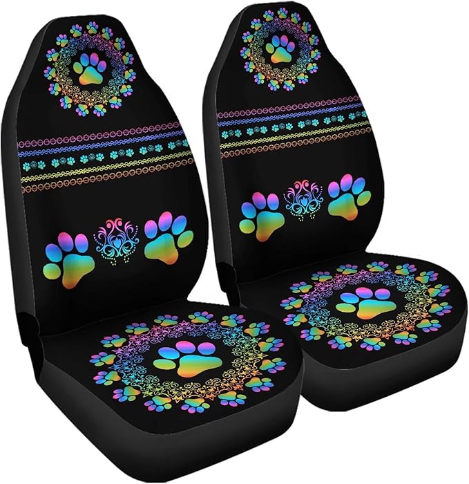 Waterproof Car Seat Covers for Women Men, Boho Mandala Gradiant Dog Paw Print Seat Protector Auto Decorations Accessories for SUV Truck Vans Sedans