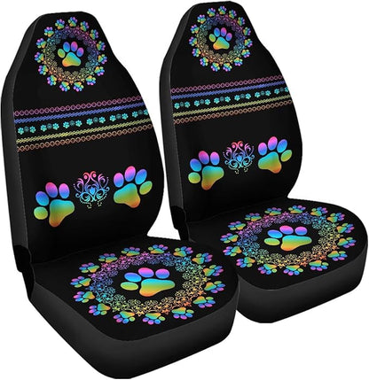 Waterproof Car Seat Covers for Women Men, Boho Mandala Gradiant Dog Paw Print Seat Protector Auto Decorations Accessories for SUV Truck Vans Sedans