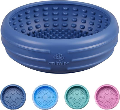 Dog Lick Bowl, Animire Freeze Lick Mat for Dogs, Non-Slip Slow Feeder Licking Bowl Enrichment Treat for Distraction Anxiety Relief, Food Grade Silicone, Dishwasher Safe(Dark Blue,S)