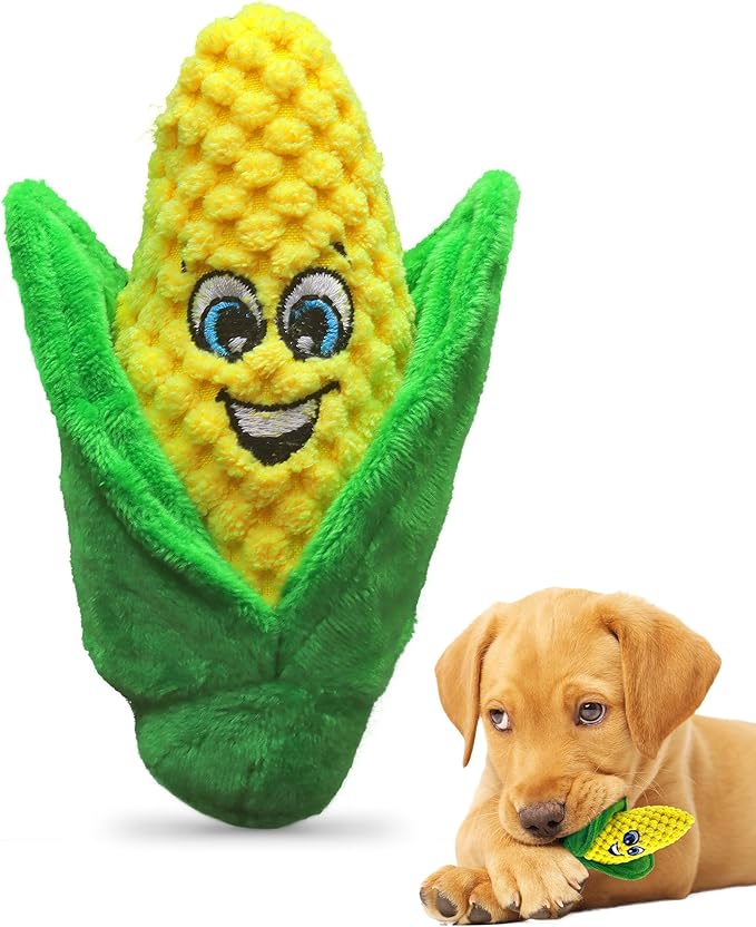 PetSport Tiny Tots Foodies Corn - Corn Dog Toy, Stuffed Animal Toy with Squeaker for Small Dogs, Interactive Puppy Squeaky Plush - 4 Inch (Pack of 1)