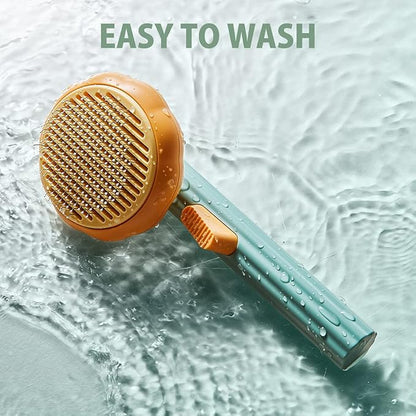 Pumpkin Cat Brush, Gentle Self Cleaning Pet Brush with Release Button for Cats and Dogs, Easy to Remove Loose Hair Daily Grooming Tool During Shedding Season
