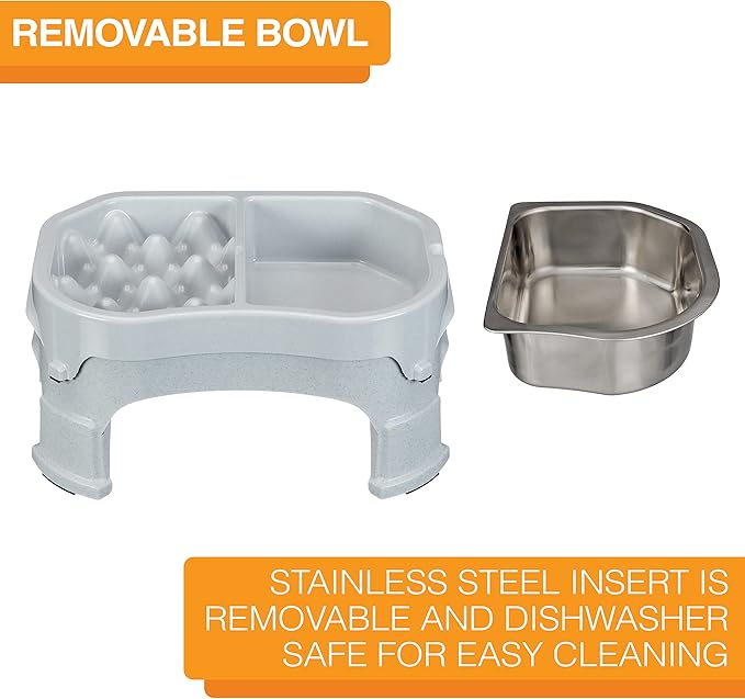 Neater Pet Brands – Neater Raised Slow Feeder Dog Bowl – Elevated and Adjustable Food Height - (Double Diner/w Metal Bowl, Vanilla Bean)