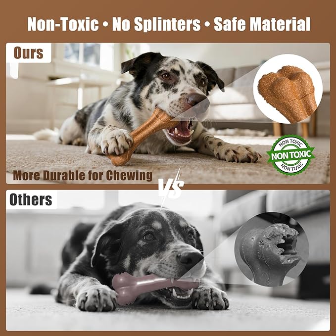 SCHITEC Dog Bone Chew Toys for Small & Medium Dogs, Beef Flavor Teething Toy, Durable Dog Toys for Aggressive Chewers, Teeth Cleaning, 5Pcs