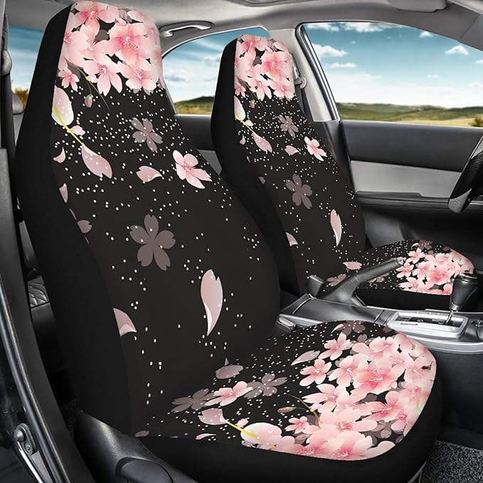 Cherry Blossoms Print Car Seat Covers for Women,Breathable High Back Front Seat Protector Universal Fit for Most Cars,SUVs,Sedan,Truck or Van
