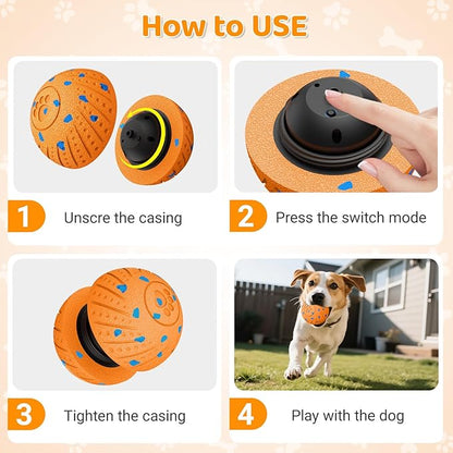 Self-Moving Dog Toy Ball for Small Medium Dogs, 6In Automatic Rolling Bouncing Vibrating Dog Ball, E-TPU Chew-Proof Waterproof, Anxiety Relief Boredom Buster for Indoor Outdoor, O18-Orange