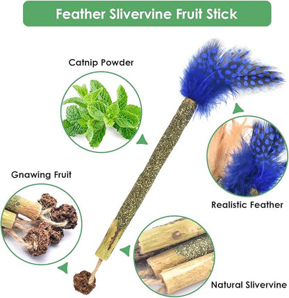 Bissap 12 PCS Silvervine Chew Sticks for Cats, Catnip Chew Sticks Cat Toys for Indoor Cat Kitten Teeth Grinding Interactive Feather Toys for Aggressive Chewers Dental Care
