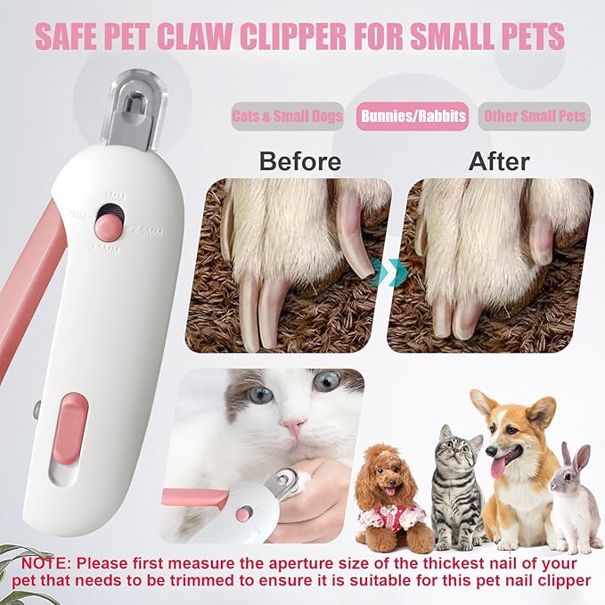Cat Nail Clipper with Adjustable Aperture, Small Dog Nail Trimmer with 4 Gears & Nail File, Safe Pet Claw Clipper Grooming Tool to Avoid Over Cutting, Professional Pet Nail Cutter for Beginners (Pink)