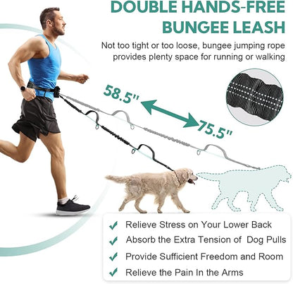 Hands Free Dog Leash, Retractable Bungee with Double Padded Handles, Waist Leash for Dog Walking for Medium & Large Dog Walking Accessories Mint-Green