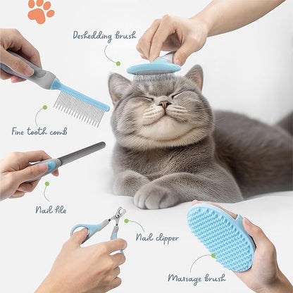 The Cat Ladies Cat Grooming Kit - 5 Piece Brushes Kit - with Comb and Matted Fur Undercoat Deshedding Cat Hair Brush for Long Haired Cats or Short Haired Kittens or Bunny Rabbits