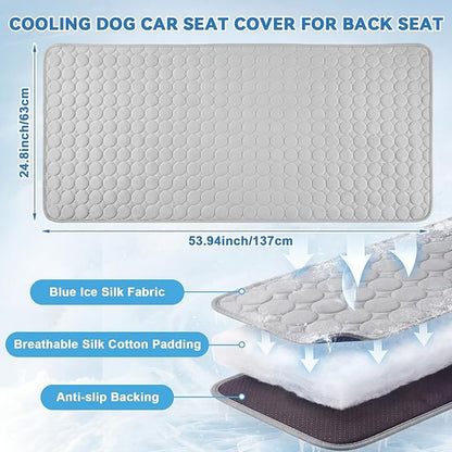 Hahafelt 54"x24.8" Dog Cooling Mat for Car Back Seat, Ice Silk Pet Bed Mat, Non Slip Summer Cooling Pad for Dogs and Cats, Fits Backseat Extenders Protector, Trucks, Suvs, Indoor & Outdoor (Gray)