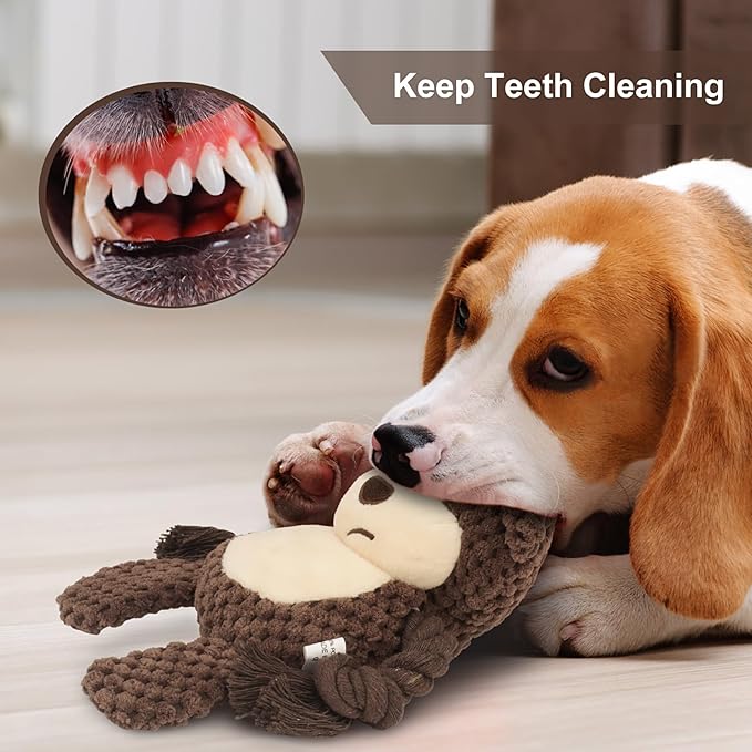 Dog Toys, Dog Squeaker Toys with Crinkle Paper, Stuffed Animal Dog Plush Chewing Toy, Cotton Rope Interactive Toys for Puppy, Small, Middle Dogs (Brown Monkey)