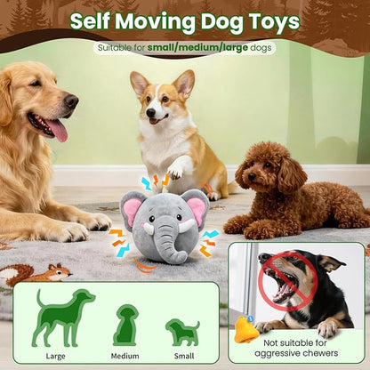 Interactive Dog Toys, Self Moving Dog Toy to Keep Them Busy, Rechargeable Vibrating Dogs Toy/Squeaky Bouncing Ball for Small Medium Large Dogs with Jumping Music Talking Mode (Elephant)