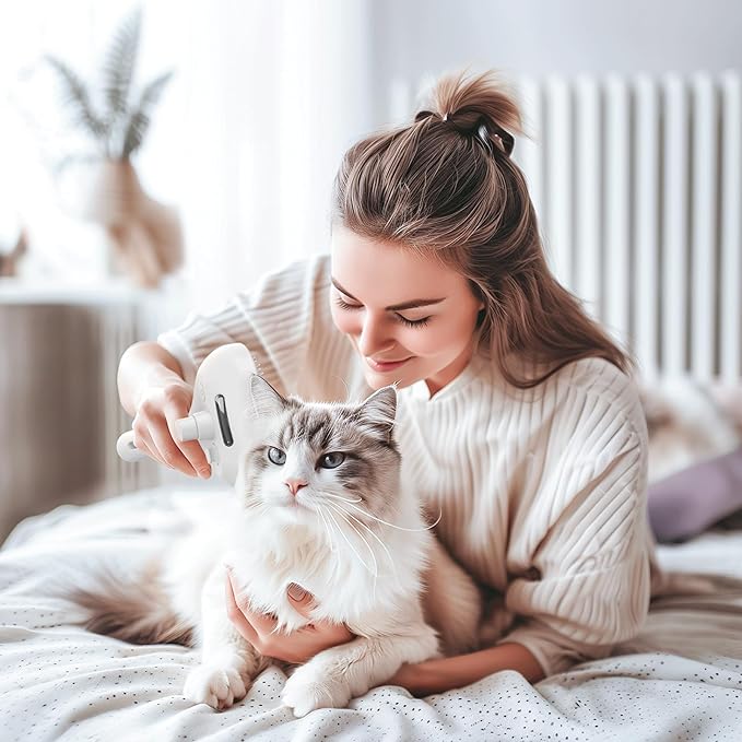 Cat Steam Brush for Shedding, 3 In 1 Steam Cat Brush Self Cleaning, Dog Brush for Long and Short Hair Dogs and Cats, Pet Grooming Comb Remove Tangled Loose Hair, Type-C Fast Charging (White)