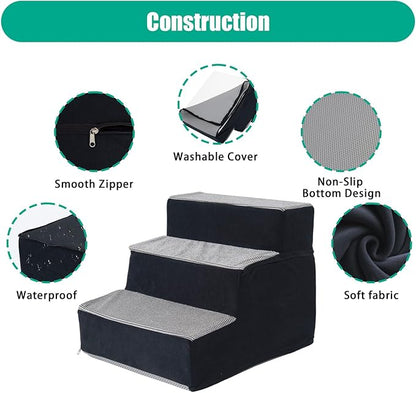 Dog Stairs for Small Dogs 13.6" H, Non-Slip Pet Stairs Ramp for Small Medium Dogs and Cats, Doggy Steps for Bed, Couch or Chair, High Density Foam Indoor (Grey, 15"x18"x13.6, 3)