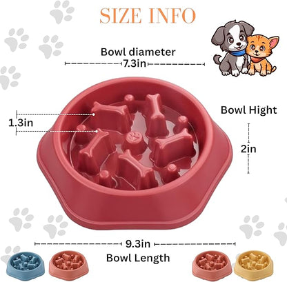 Slow Feeder Dog Food Bowl – Bowl Designed to Slow Eating, Promotes Healthy Digestion and Prevents Bloat, Ideal for Cats and Dogs (Red)