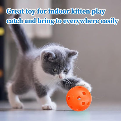 12Pcs Cat Ball Toy, Low Noise No Bells Holey Plastic Cat Balls, Funny Interactive Cats Toys for Indoor Cats, Firm Toy Balls for Kitten Puppy Ferret Bird (1.65", Orange)