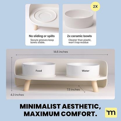 MalsiPree Elevated Dog Bowls - Puppy Adoption Gifts & Cute Puppy Accessories - 45° Tilt Feeding Station with Ceramic Dishes - Food and Bowls Set - Dog Birthday Gifts for Small Pets - Sand Beige