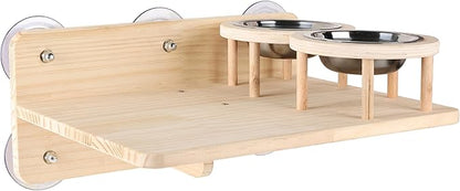 Cat Window Shelf Feeding Station,Wood Window Seat Mounted with Heavy Duty Suction Cups for Cats Sunbathing and Overlooking