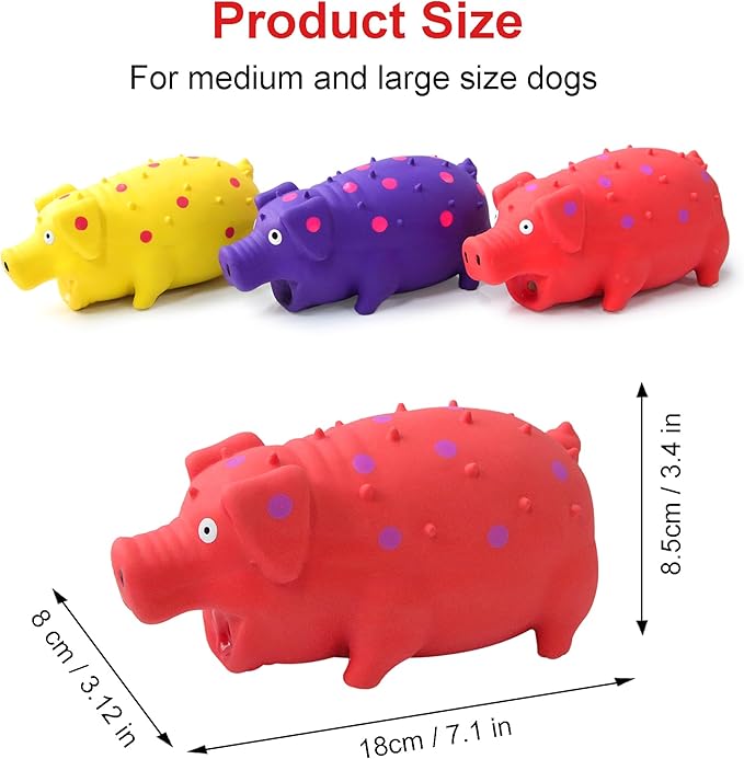 Squeaky Pig Dog Toys, Interactive Durable Latex Rubber that Oink Pig Chew Toy for Small Medium Large Dogs 3 Pack