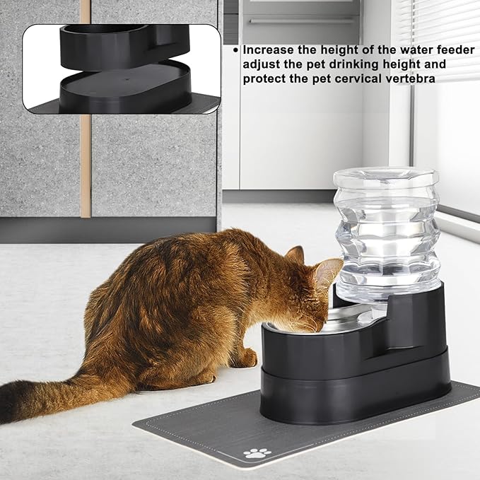 RIZZARI Automatic Cat Water Dispenser: Large 5L Black with Activated Carbon Ion Exchange System - Remove Odor/Soften Water - Prevent Urinary Stone for Senior Dogs with Joint/Spine Issues - Garden Use