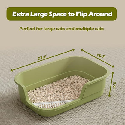 Extra Large Cat Litter Box with High Sides,Cats Boxes for Indoor Cats,Cat Litter Pan for Kitty,Litter Box with Low Entry,Easy to Clean,Anti-Splashing,23.6" x15.7" x5.9" (White)