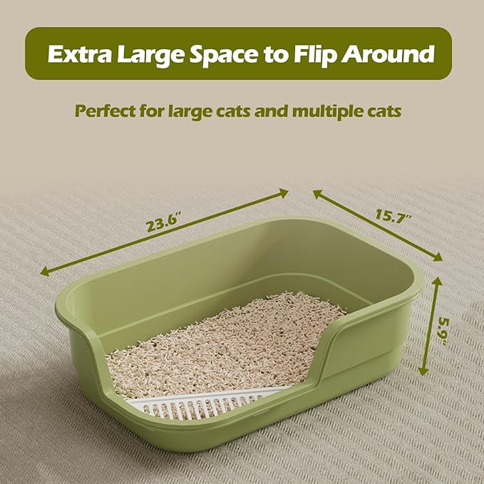 Extra Large Cat Litter Box with High Sides,Cats Boxes for Indoor Cats,Cat Litter Pan for Kitty,Litter Box with Low Entry,Easy to Clean,Anti-Splashing,23.6" x15.7" x5.9" (Yellow)