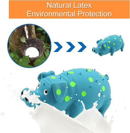Andiker Dog Squeaky Toy, Dots Latex Dog Chew Toys with a Oinks Sound Squeaker Grunting Pig Dog Toy Durable Self Play 8" Dogs Squeeze Toy for Dental Biting Chasing to Kill Boring Time (Blue)