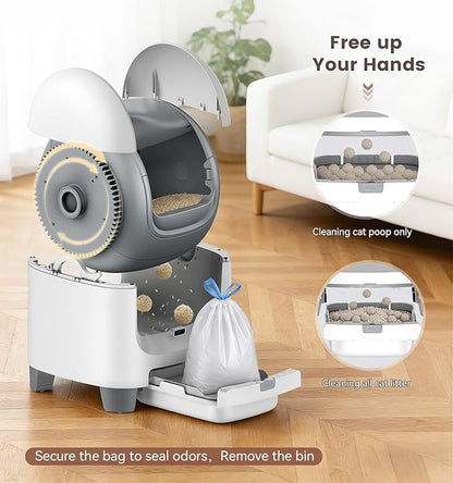 Self Cleaning Litter Box for Large Cats - Scented Automatic Cat Litter Box with Smart APP Health Monitoring & Weight Tracking, Extra Large Smart Cat Toilet, Multi-Cat Safe & Quiet, White