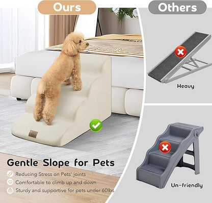 Mestuel Dog Stairs for Small Dogs Cats, Small Pet Stairs Steps, Foam 6-Tier Pet Stairs Steps for Couch Sofa, Dog Ramp Ladder Indoor with Nonslip Bottom &Washable Cover, Beige