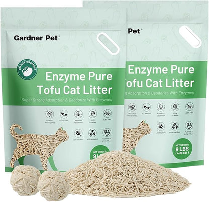 Gardner Pet Tofu Cat Litter, Cat Litter Flushable Clumping Cat Litter, Low Dust, Odor Control, Plant-Based Natural Kitten Litter with Fast Absorption & Low Tracking (9LBS*2)
