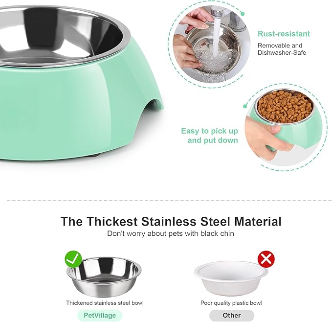 Stainless Steel Dog Bowls Set – Dual Non-Slip Pet Dishes with 2 Small (4oz*2) Bowls & Durable Resin Stand,Food & Water Feeder for Puppies, Kittens, and Small Breed Dogs - Green