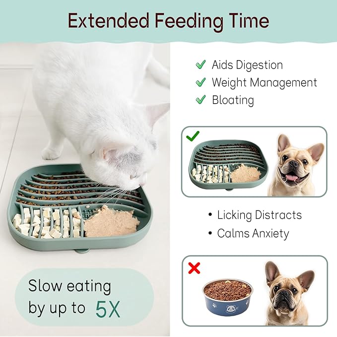Slow Feeder Dog Bowl for Medium & Small Pets, Anti Choking Pets Slow Feeder with 3-Zone Puzzle Design, Wet Food Silicone Cat Bowl with Non-Slip Base, Dishwasher Microwave Safe(Blue, 1.5 Cup)