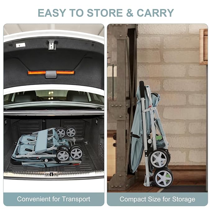 Double Pet Stroller for 2 Small Dogs & Cats, Side-by-Side Twin Travel Carriage with Safety Leashes, Mesh Windows & Double Storage Baskets, Lightweight & Foldable, 44lbs Capacity, Light Blue