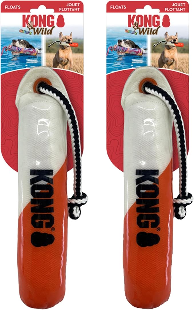 KONG Training Dummy Rope Bumper Dog Toy - Durable Floating Retriever for Fetch & Training - 2 Pack (Wild Shieldz Orange/White, Small/Medium)