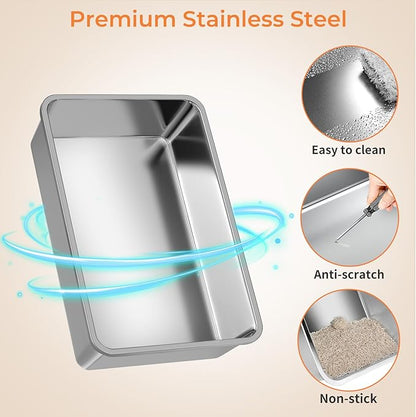 URPOWER Stainless Steel Cat Litter Box with Lid 110° Flip-Top Extra Large Enclosed Litter Box Non-Sticky Metal Pan with High Sided & Scoop, Odor Free, Front & Top Entry, Anti-Leakage, Easy Cleaning