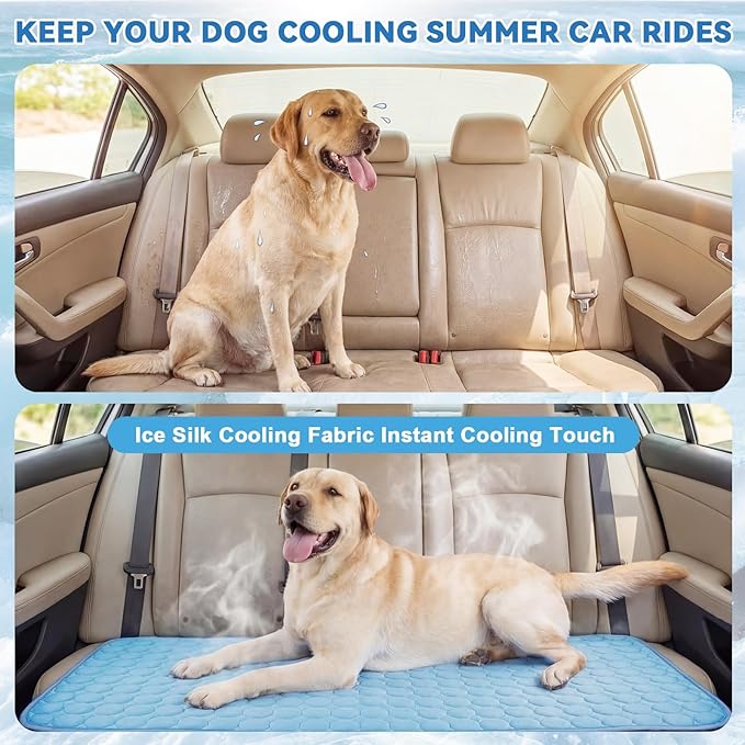 Hahafelt 54"x24.8" Dog Cooling Mat for Car Back Seat, Ice Silk Pet Bed Mat, Non Slip Summer Cooling Pad for Dogs and Cats, Fits Backseat Extenders Protector, Trucks, Suvs, Indoor & Outdoor (Sky Blue)