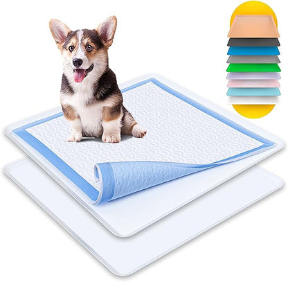 TidyFriend 2 Pack Dog Pee Pad Holder Tray - Fits Up to 24” x 24” Pee Pad Holder for Dogs - Stable Grip, Raised Edges, Quick-Wipe Silicone Surface Dog Pad Holder for Indoor Flooring Protection (White)