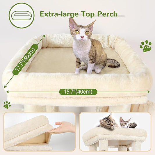 Globlazer Cat Tower for Indoor Cats, Heavy Duty Cat Trees for Large Cats Adult Big Cats Maine Coon Cat Tree Tower with Scratching Post, Extra Large Top Perch, Cat Condos, F61, Beige, 61inch